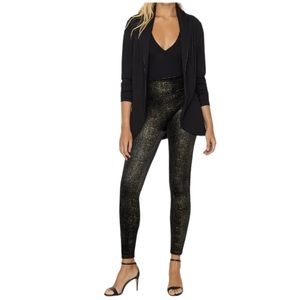 Spanx Womens Black Metallic Gold‎ Velvet Shine Full Length Leggings Medium